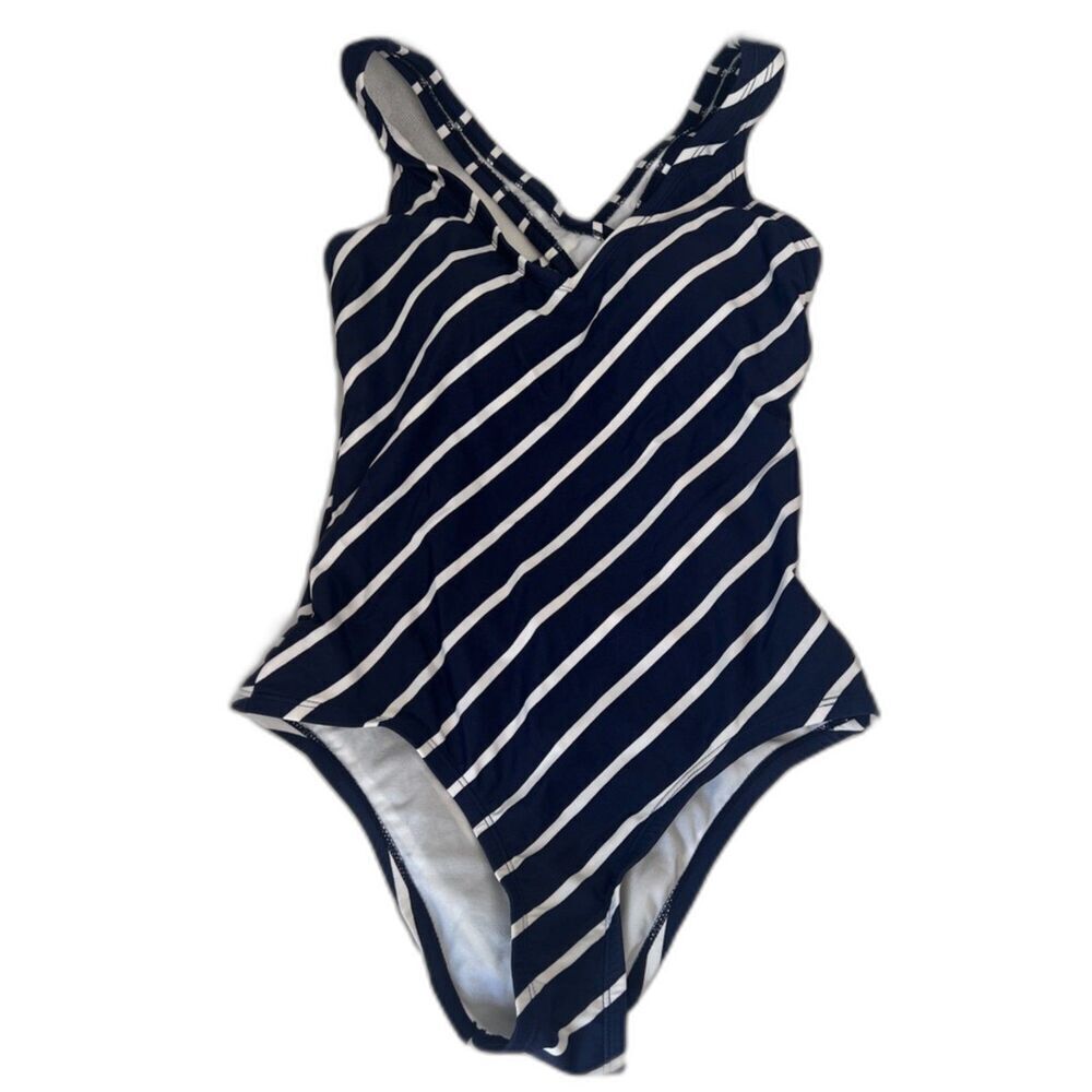 Kona Sol Navy White‎ Striped Racerback Cut Out Back One Piece Swimsuit Size SM